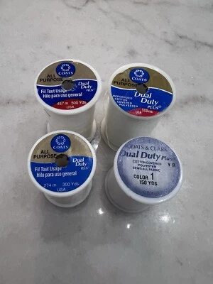 Lot Of 4 All Purpose Coats & Clark Dual Duty Plus WHITE Sewing Thread - Image 1 of 4