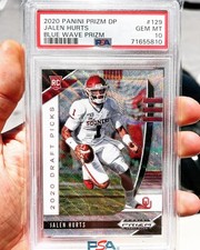 2020 Panini Prizm DP JALEN HURTS BLUE WAVE /299 ROOKIE RC #129 PSA 10 (*POP 16*)