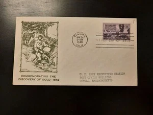 1948 FDC California Gold Centennial Illustrated Cachet Coloma CA Lowell MA - Picture 1 of 2