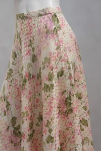 Gonna midi seta stampa acquerello floreale vintage anni 80 taglia small Cottagecore Boho - Foto 1 di 8