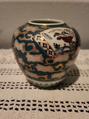 "Florero Imari vintage japonés de porcelana dorada de 4"" dorado turquesa pintado a mano"  Foto 1 de 4
