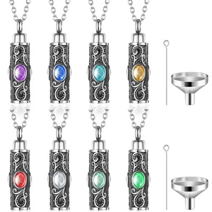 8 Pieces Urn Necklace for Ashes Cremation Jewelry Cylinder Crystal Urn Pendan... - Picture 1 of 7