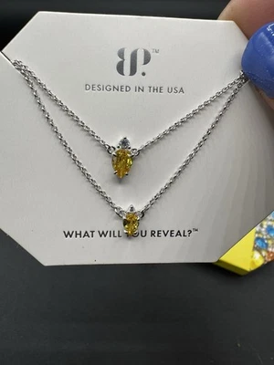 BP Bomb Party Necklace OG Drops Of Gorgeous Yellow Topaz Rhodium Plating NIB - Image 1 of 3