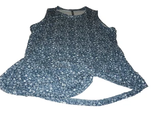 Womens XL Blue Floral Gathered TANK TOP Knot Front Thermal Knit - Picture 1 of 3