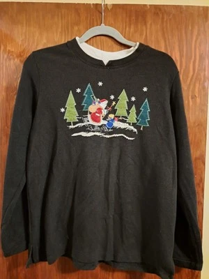 Suéter de Natal bordado vintage veado branco Papai Noel tamanho médio - Imagem 1 de 4