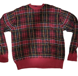 Suéter Pullover Daniel Cremieux Para Hombre 100% Algodón Cuello Redondo Rojo A Cuadros Grande - Imagen 1 de 4