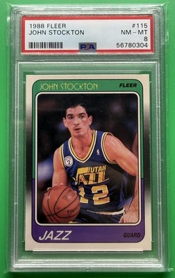 Fleer John Stockton Rookie RC 1988 #115 clasificación PSA 8 casi nuevo-como nuevo Utah Jazz B Foto 1 de 2