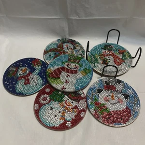 Sottobicchieri artistici diamantati natalizi rifiniti tema pupazzo di neve - Foto 1 di 6
