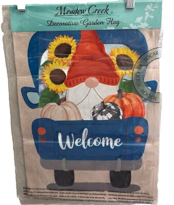 Meadow Creek New Gnome Garden Flag 10x15 Fall Pumpkins Pickup Truck - Image 1 of 4