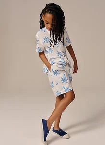NWT J.Crew Crewcuts Kids' printed pull on short in linen, WHITE VIVID BLUE, Sz 8 - Picture 1 of 4