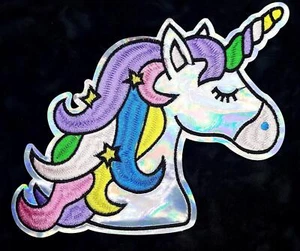 Iridescent Unicorn Iron On Embroidered Vinyl Patch 6 1/2 "x 6 1/4" - Picture 1 of 3