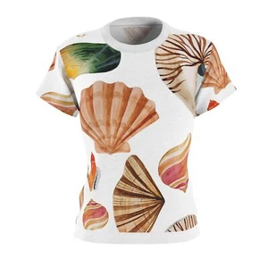 Seashells Tee, Beach Tropical Shirt, Women's T-Shirt, Summer Vacation Top, Ocean - Picture 1 of 7