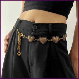 Cintura catena oro vintage donna cuore metallo donna vita punk gotica cinture - Foto 1 di 28