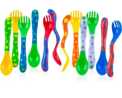 2 pk Nuby Spoon & Fork 4 Piece Flatware Set BPA Free 12+ Month Toddler Boy Girl - Image 1 of 4