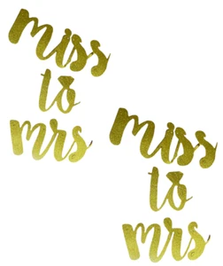 Miss to Mrs - TWO Hanging Gold Letter Signs for Weddings Includes Gold Thread - Picture 1 of 3