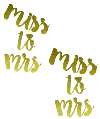 Miss to Mrs - TWO Hanging Gold Letter Signs for Weddings  Includes Gold Thread  - Image 1 of 3