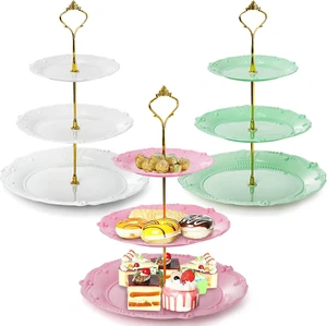 3 Pack 3 Tier Plastic Cupcake Stand, Dessert Plates Cake Fruit Candy Display Tow - Picture 1 of 12