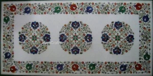 24x48 Inches Multicolor Gemstone Inlay Work Office Table Marble Dining Table Top - Picture 1 of 6