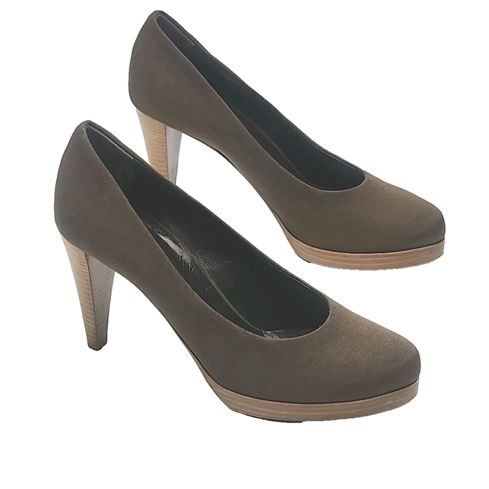 Walter Steiger Shoe 3.75" Wood Heel Pumps Brown Fabric EU 38.5 Size 8 Italy - Image 1 of 4