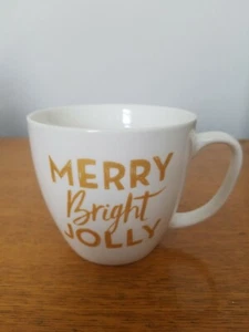 STARBUCKS Coffee Large 20 Oz Mug White Gold Merry Bright Jolly Christmas 2016 - Picture 1 of 5