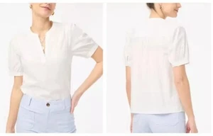 J.Crew XS Women’s Short Sleeve Poplin Top, White Blouse Popover Classic NWT NEW - Picture 1 of 2