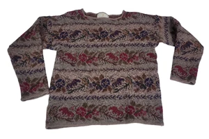VTG Express Tricot Sweater Wool Blend Sz S Rich Tight Knit Floral Pullover - Picture 1 of 9