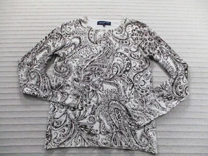 Jones New York Womens Shirt Small Ivory Paisley Long Sleeve Silk Blend Brown - Picture 1 of 11