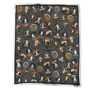 BIGFOOT PATCH SHERPA BLANKET 50" X 60" plush sasquatch camping adult kids throw - Picture 1 of 3