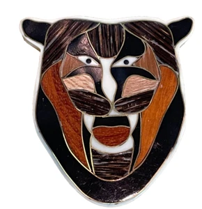 Vintage MCM Resin Wood Intarsia Large Tiger Lion Pendant Head Charm Cabochon 3" - Picture 1 of 5