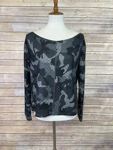 Hem & Thread Large NWT Camo Top Black Gray Long Sleeve Boxy Fit Boho Ribbed - Picture 1 of 10
