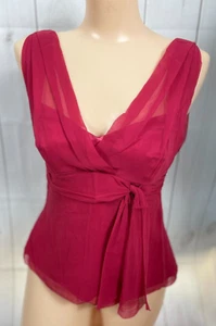 Elie Tahari Fuchsia Pink Silk Chiffon Satin Sleeveless Blouse Top - Size Small - Picture 1 of 6