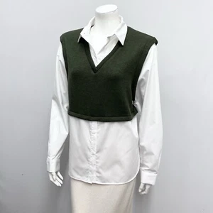 Drew Shirt Top mit integrierter Weste Armeegrün & Weiß Neu mit Etikett $ 235,00 Größe L - Bild 1 von 5