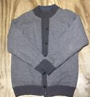 Sulka Brown Houndstooth/Gray Cable Knit  Large Cardigan Reversible Cashmere/Wool