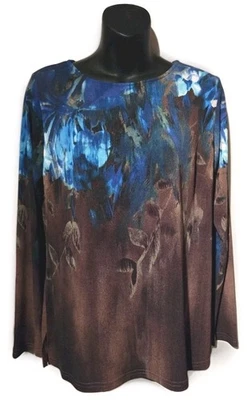 Blusa Top Bob Mackie Usable Arte Manga Larga Para Mujer Talla S Marrón/Azul ¡Elástica! Foto 1 de 4