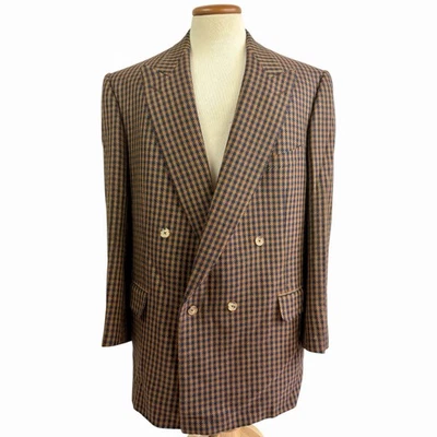 Blazer Zegna Marrón Pata de Gallo Doble Pecho Para Hombre Talla 48L Foto 1 de 4