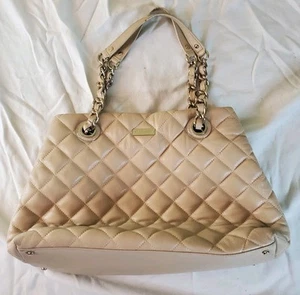 Kate Spade Maryanne Shoulder Bag/Tote Quilted/Chain Leather Strap Beige EUC - Picture 1 of 7