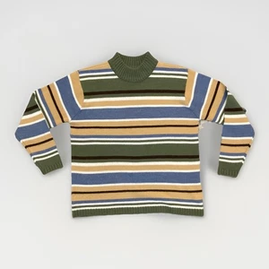 Classic Elements Vintage Knit Sweater Striped Green Blue Beige Sz Large C01 - Picture 1 of 8