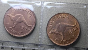 * 1964 PENNY MINT MARK PAIR RED COLOUR EXAMPLE UNCIRCULATED TONED  #APL11 - Picture 1 of 8