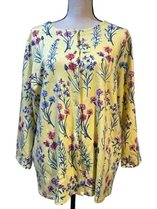 QUACKER FACTORY Wild Flower Yellow Snap Cardigan Women’s Sz L Rhinestone Snaps - Picture 1 of 7