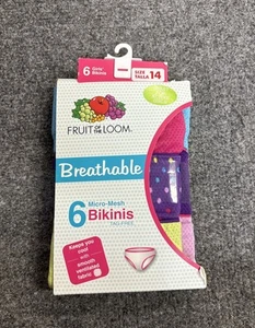 Girls’ Fruit Of The Loom 6 Breathable Micro-Mesh Tag-Free Bikinis size 14 - Picture 1 of 3