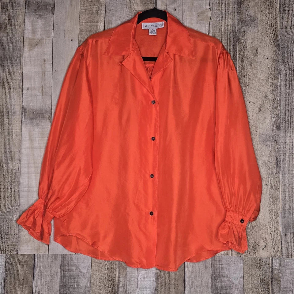 Blusa de seda Sophisticates by Jonathan Martin para mujer pequeña naranja con volantes años 90 Y2K Foto 1 de 4