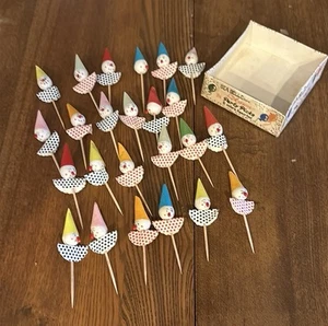 24 Vintage Spun Cotton Clown Party Picks Cake Topper Cupcake Japan Colorful READ - Picture 1 of 12