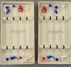 Pier 1 Imports Glass Swizzle Stir Sticks Sea Creatures 2 Sets Party Cocktail - Picture 1 of 5