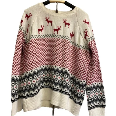 Bass Christmas Sweater Scoopneck Reindeer XXL 2X - Image 1 of 4