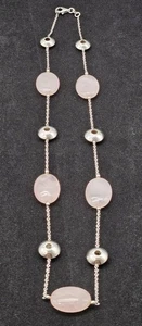 Ross Simons Rose Quartz, 925 Silver Beads & Chain Necklace 22" - Picture 1 of 7