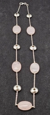 Ross Simons Cuarzo Rosa, Cuentas de Plata 925 y Collar de Cadena 22" Foto 1 de 4