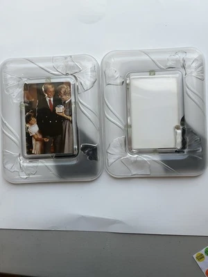 Vtg Mikasa Frosted Glass Photo Frame Table top 4x6 with thick Floral Design - Image 1 of 2