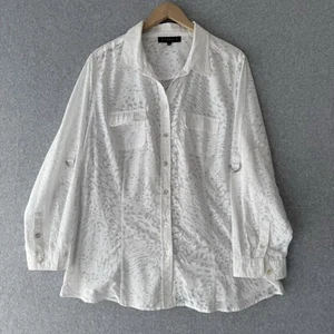 Maggie T Shirt White Long Sleeve Cotton Button Printed Blouse Size 20 Plus Size - Picture 1 of 8