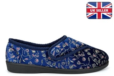 ZEDZZZ Womens Washable Slippers Ladies Touch Fasten Slippers Flexible Sole Navy Size