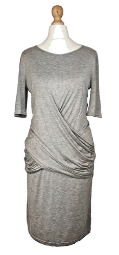 Abito Burberry 8 grigio jersey maglione paracadute avvolgente incrocio manica corta marna